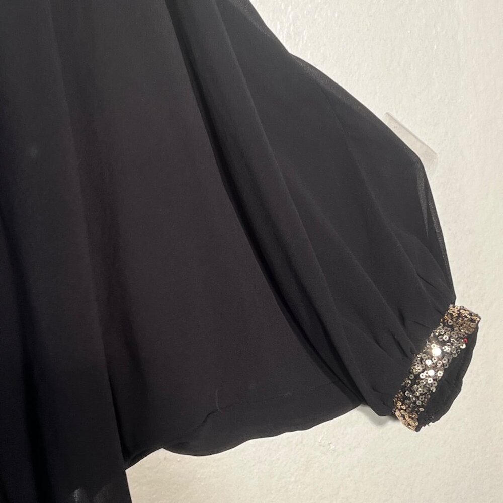 Umgee S Black Batwing Gold Sequin Top USA Sheer Layering Fairy Goth Whimsical - Picture 8 of 16